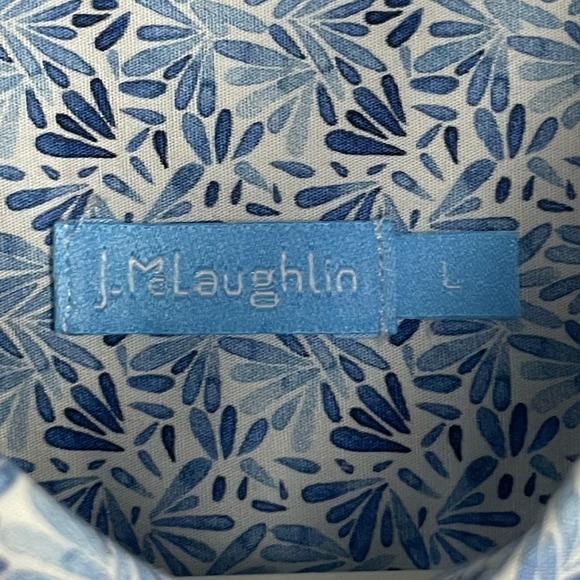 J. McLaughlin Men's size L Blue White Floral Petals Long Sleeve Button Up Shirt - Picture 5 of 8